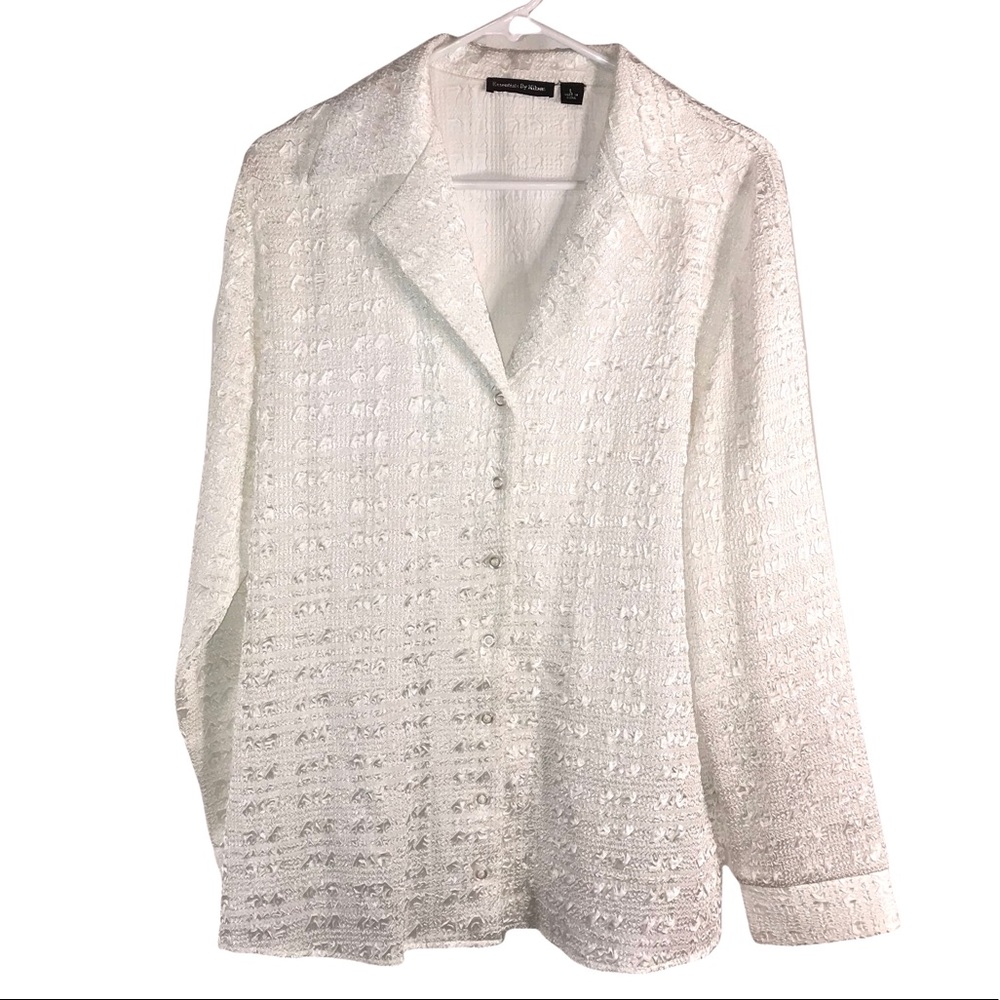 Vintage White Textured Satin Blouse
